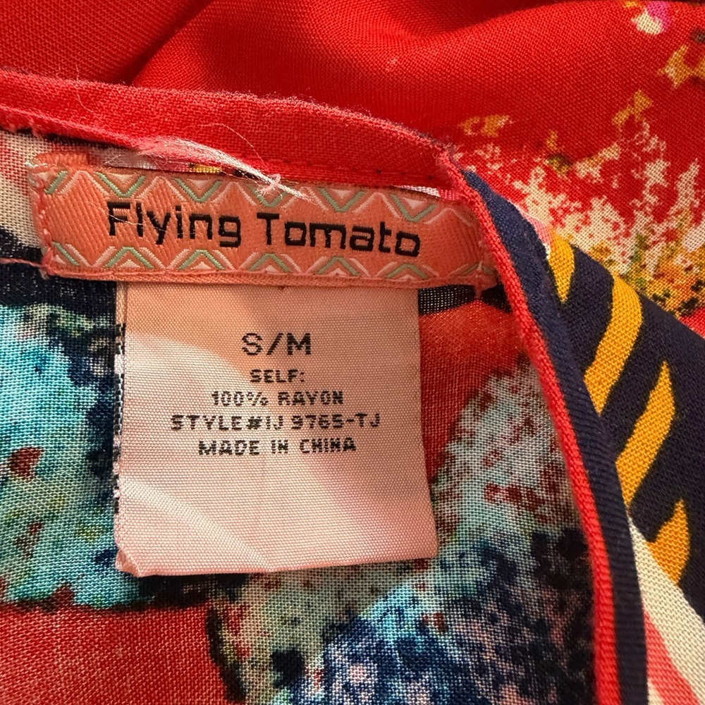 Flying Tomato Red and Multicolor Kimono 100% Rayon - Gorgeous ♥️ - Picture 5 of 6